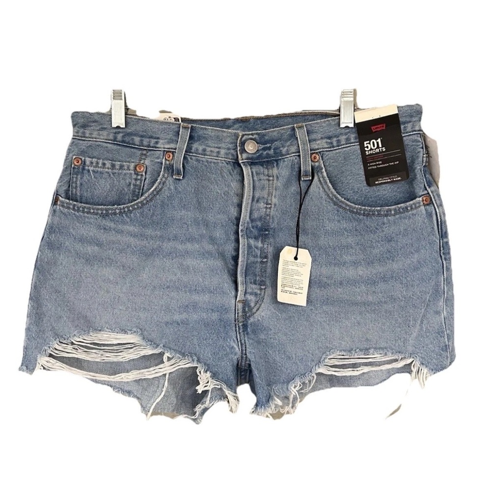 LEVI'S Premium 501 Distressed High Rise Denim Cut Off Shorts Size 33 NWT
